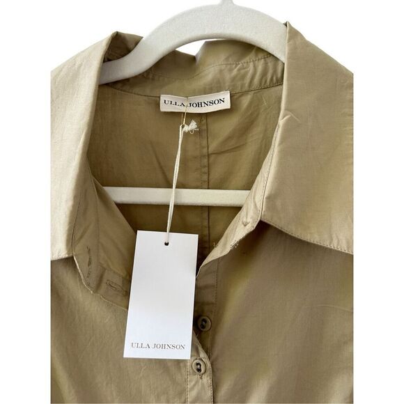 Ulla Johnson Button Front Vivienne Poplin Shirt Dress Khaki Women's Size 10 - Picture 5 of 8